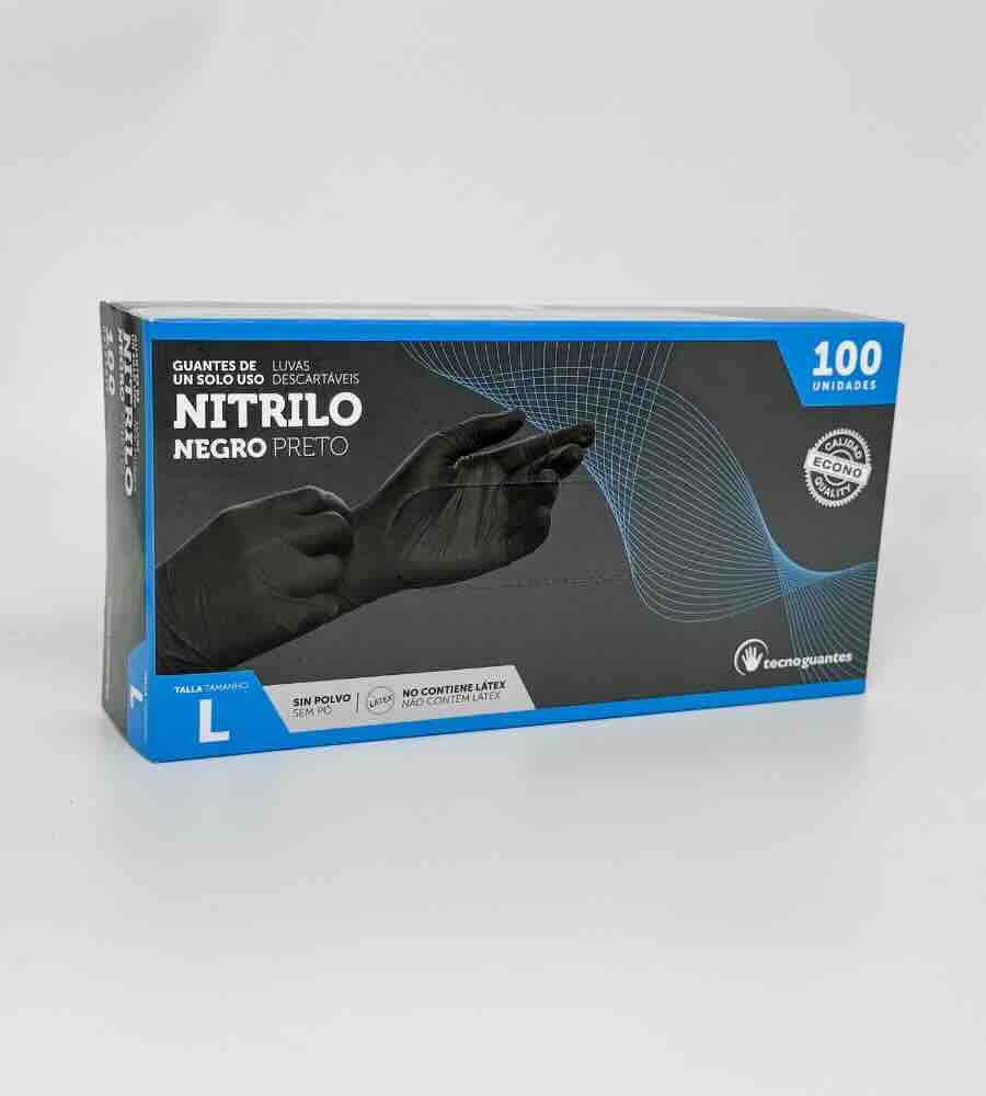 Guantes de nitrilo Tecnoguantes sin polvo y sin látex - paquete 100 unidades Guantes nitrilo Tecnoguantes sin polvo ni látex, paquete de 100 unidades para uso profesional y sanitario