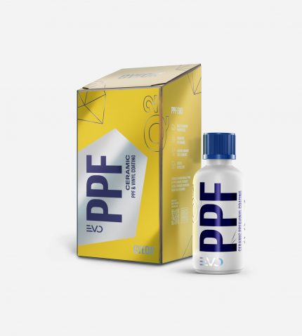 Imagen del coating cerámico Gyeon Q² PPF EVO para protección de PPF y vinilos, frasco y caja visible.