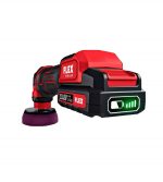 Imagen de la pulidora Flex PXE 80 mostrando el cabezal intercambiable para modo rotativo o orbital